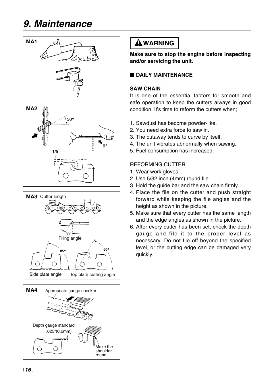 Maintenance | Zenoah G3000 User Manual | Page 16 / 20