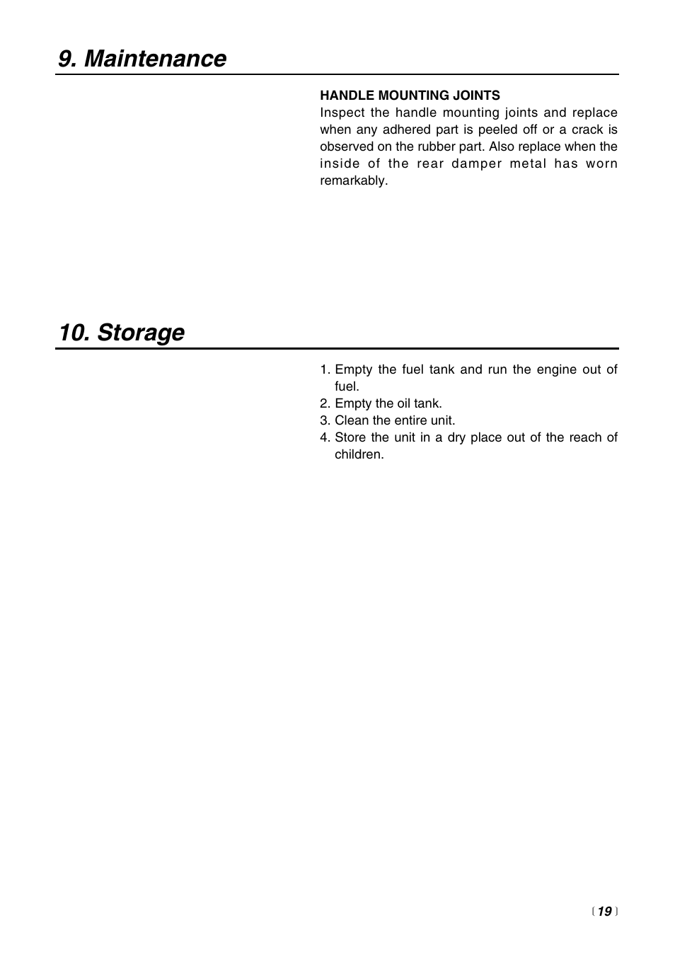 Storage, Maintenance | Zenoah G3000 User Manual | Page 19 / 20