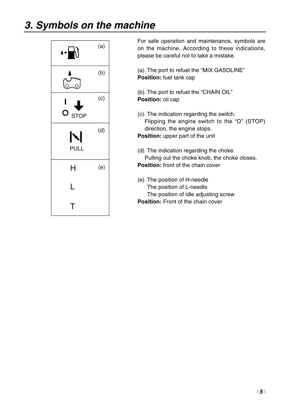 Symbols on the machine | Zenoah G3000 User Manual | Page 5 / 20