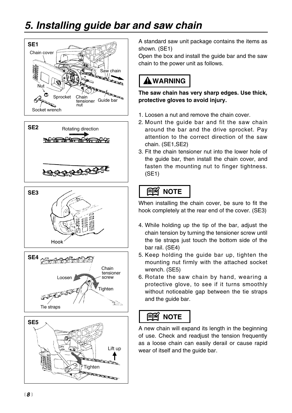 Installing guide bar and saw chain | Zenoah G3000 User Manual | Page 8 / 20