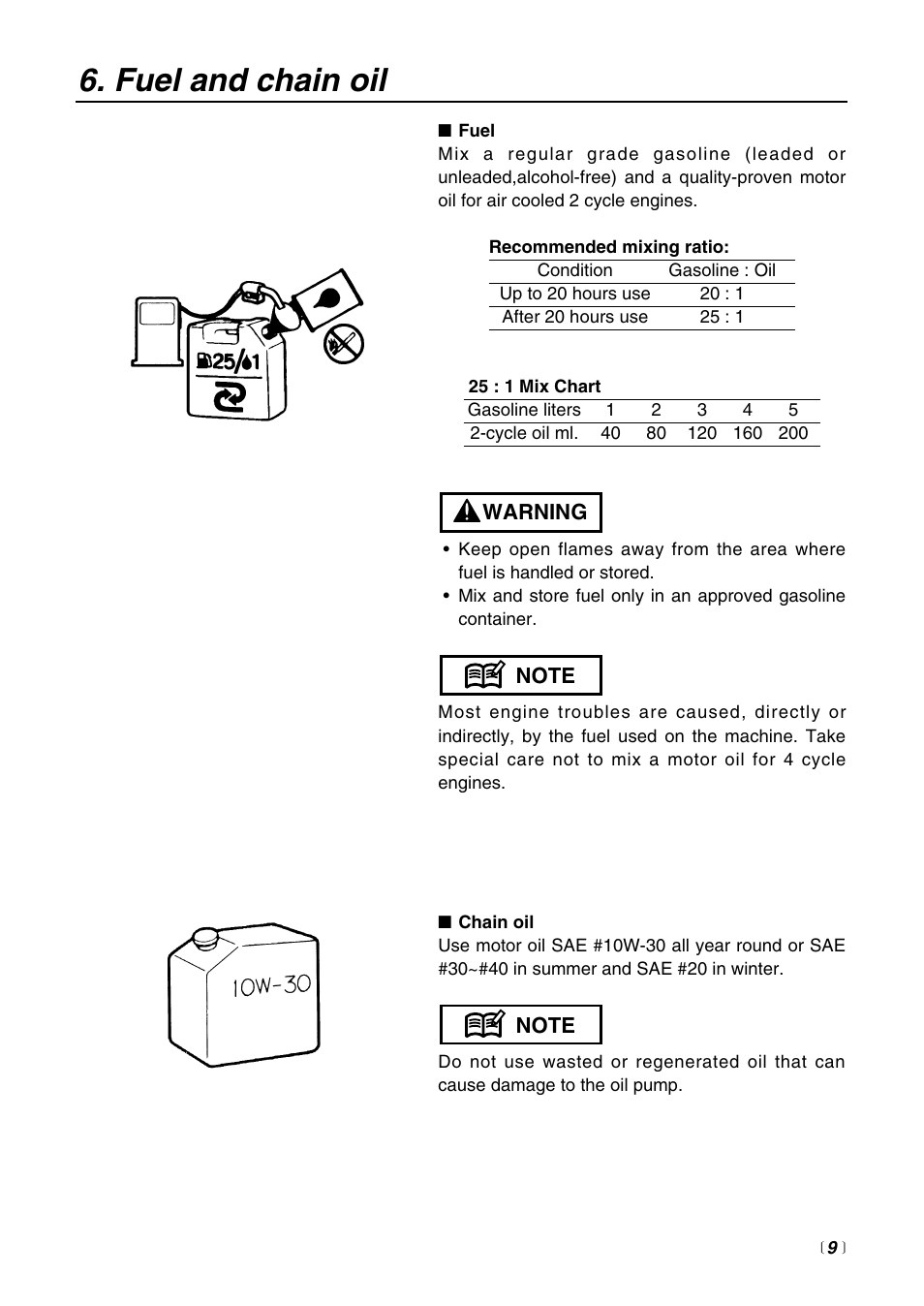 Fuel and chain oil | Zenoah G3000 User Manual | Page 9 / 20