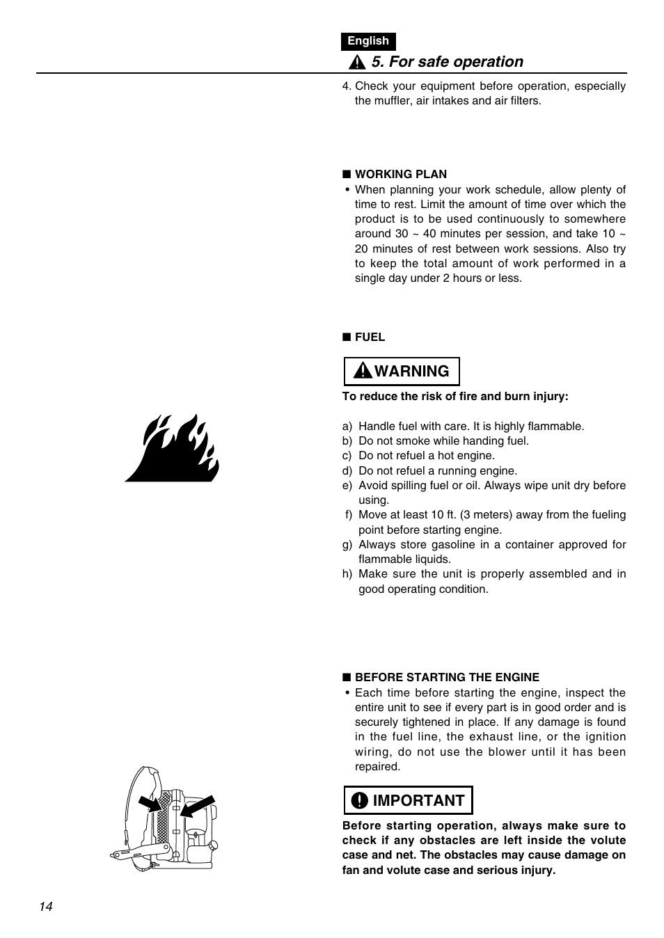 Important warning 5. for safe operation | Zenoah EBZ5100Q User Manual | Page 14 / 56