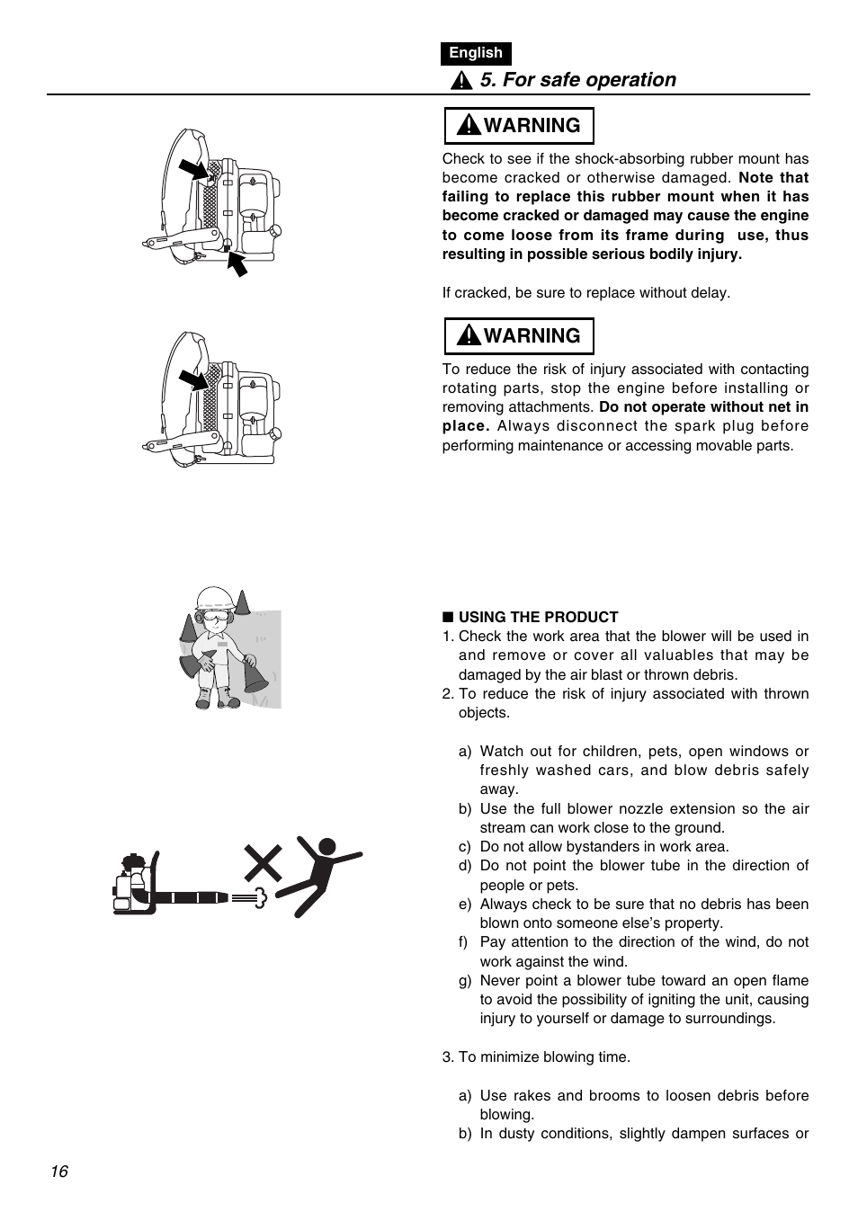 Warning, Warning 5. for safe operation | Zenoah EBZ5100Q User Manual | Page 16 / 56