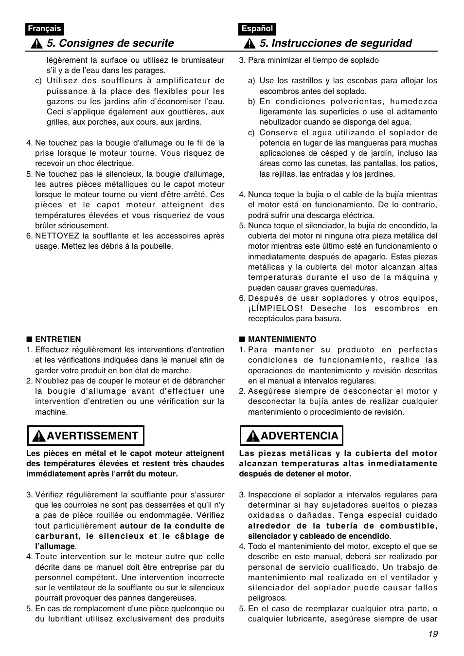 Avertissement | Zenoah EBZ5100Q User Manual | Page 19 / 56