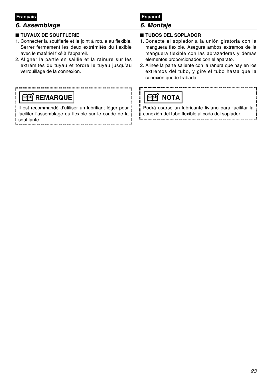 Assemblage 6. montaje, Remarque, Nota | Zenoah EBZ5100Q User Manual | Page 23 / 56
