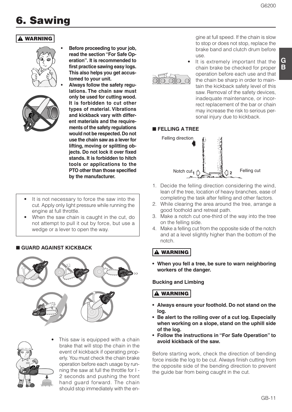 Sawing | Zenoah G6200 User Manual | Page 11 / 16