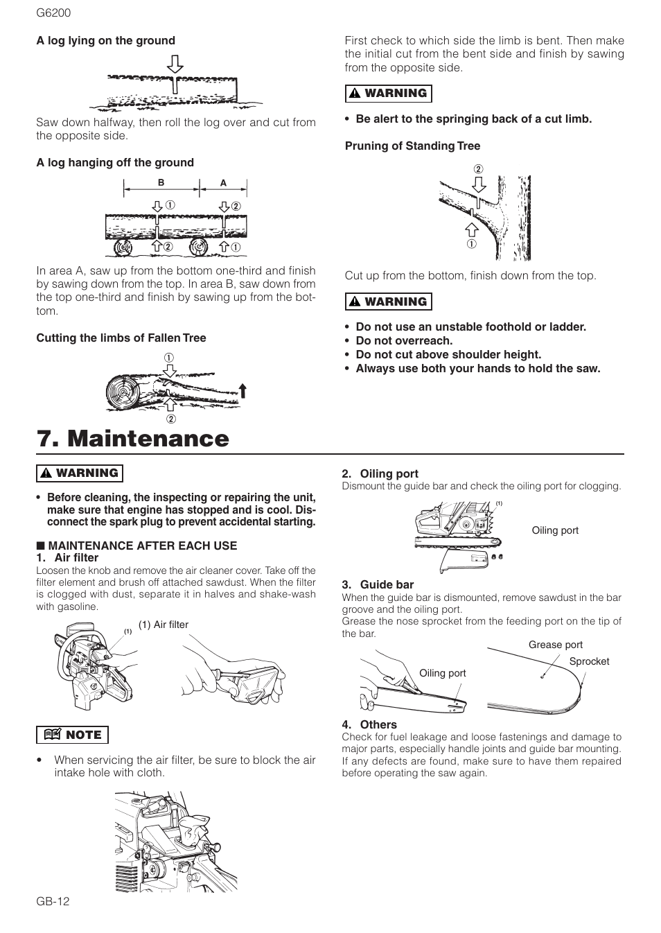 Maintenance | Zenoah G6200 User Manual | Page 12 / 16