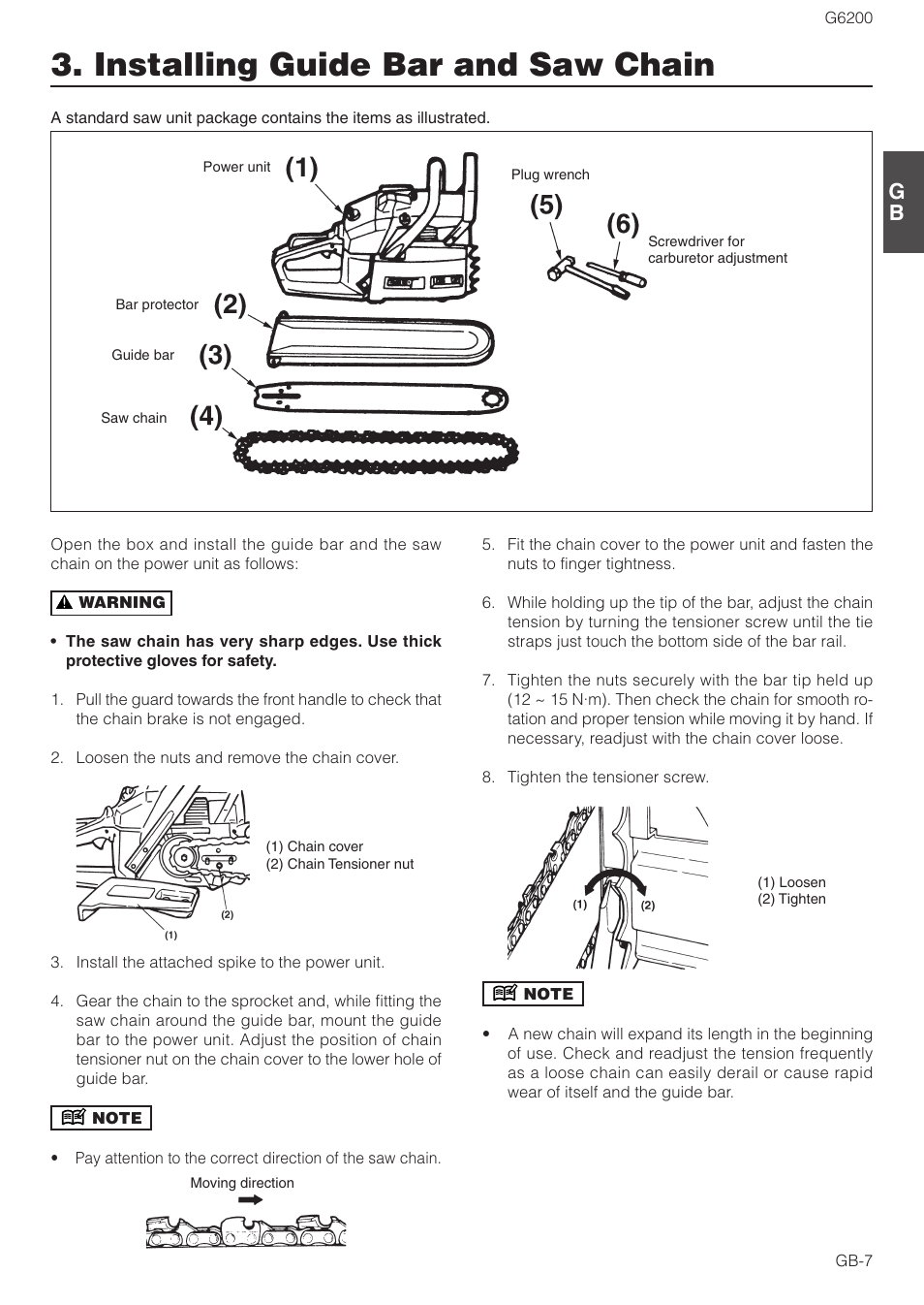 Installing guide bar and saw chain | Zenoah G6200 User Manual | Page 7 / 16