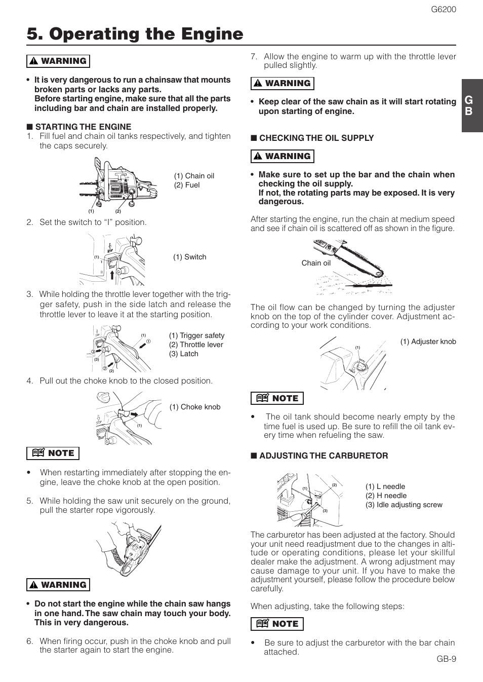 Operating the engine | Zenoah G6200 User Manual | Page 9 / 16