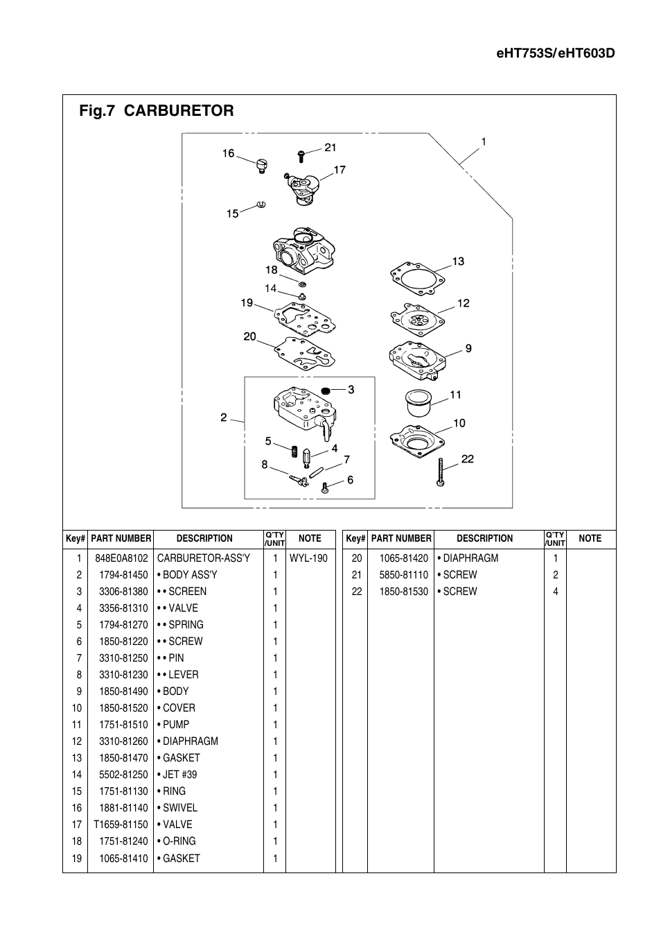 Fig.7 carburetor | Zenoah EHT603D User Manual | Page 11 / 11