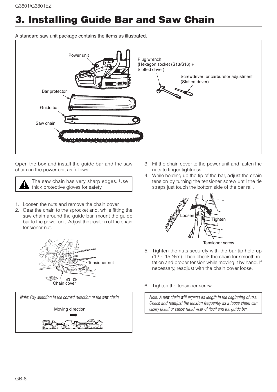 Installing guide bar and saw chain | Zenoah G3801EZ User Manual | Page 6 / 15