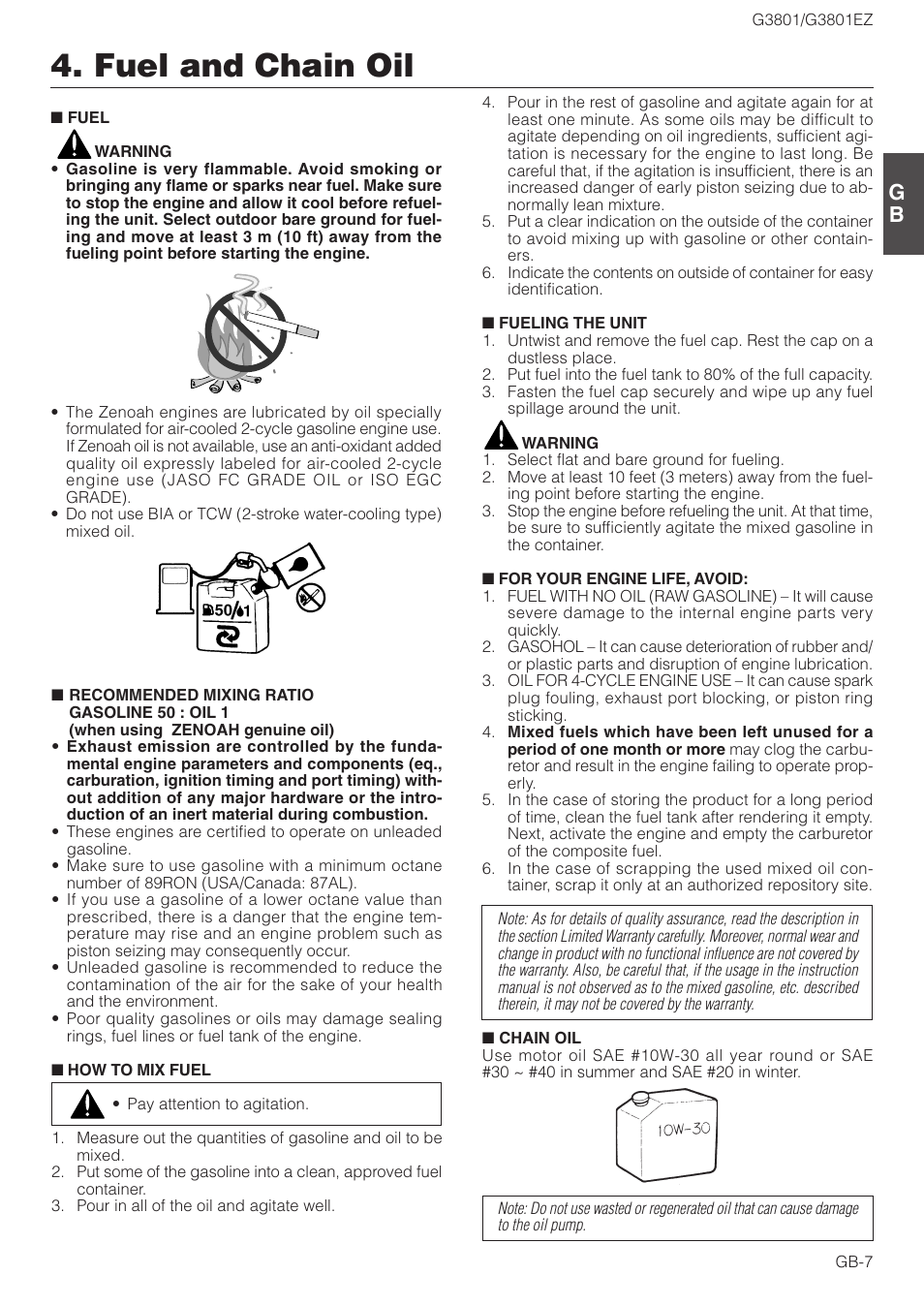 Fuel and chain oil | Zenoah G3801EZ User Manual | Page 7 / 15