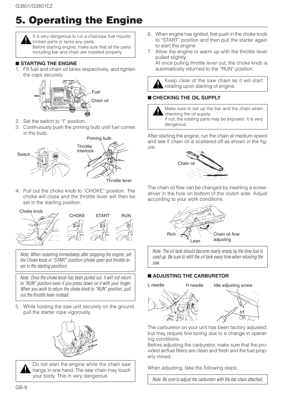 Operating the engine | Zenoah G3801EZ User Manual | Page 8 / 15