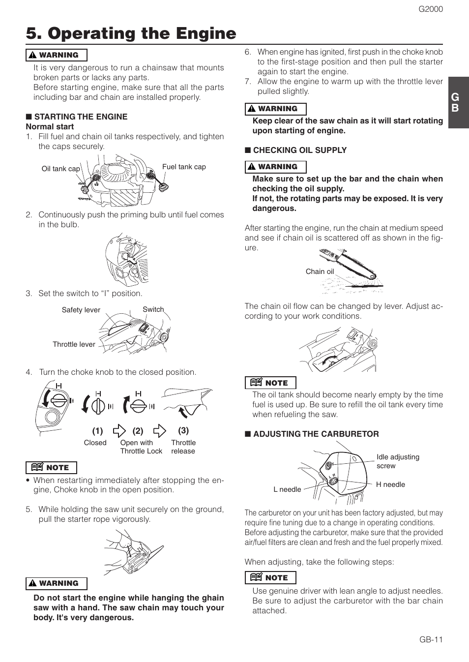 Operating the engine | Zenoah G2000 User Manual | Page 11 / 17