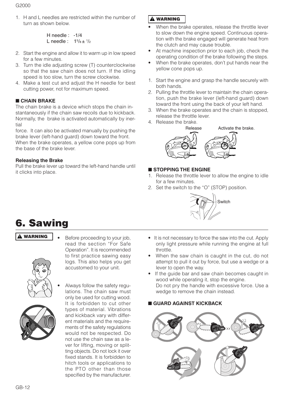 Sawing | Zenoah G2000 User Manual | Page 12 / 17