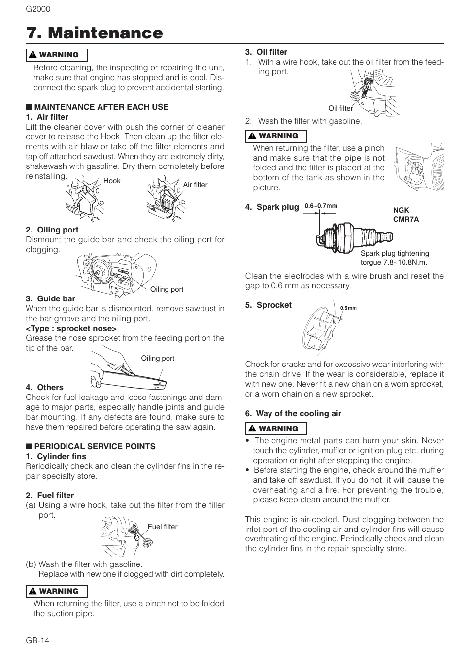 Maintenance | Zenoah G2000 User Manual | Page 14 / 17