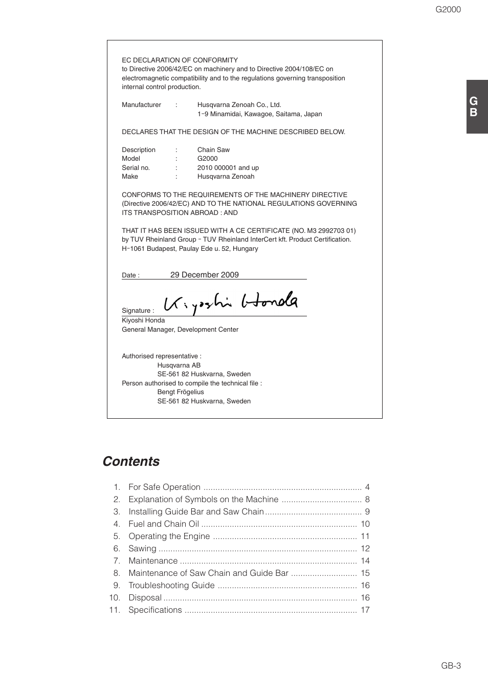 Zenoah G2000 User Manual | Page 3 / 17