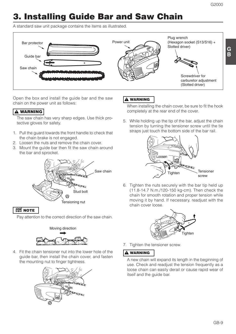 Installing guide bar and saw chain | Zenoah G2000 User Manual | Page 9 / 17