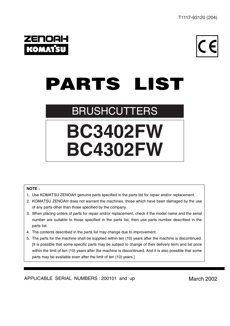 Zenoah BC3402FW User Manual | 8 pages