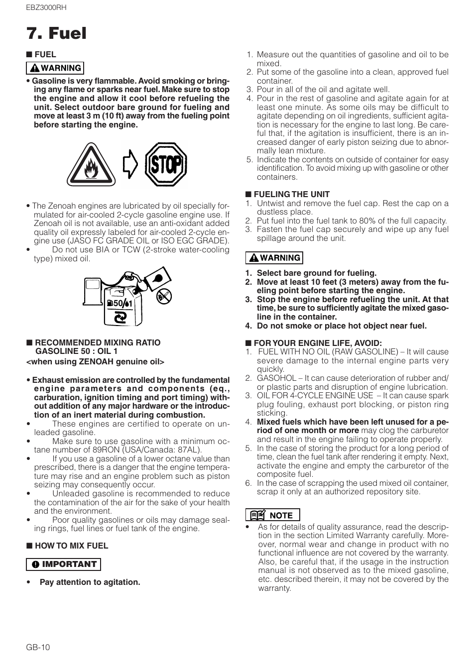 Fuel | Zenoah EBZ3000RH User Manual | Page 10 / 16