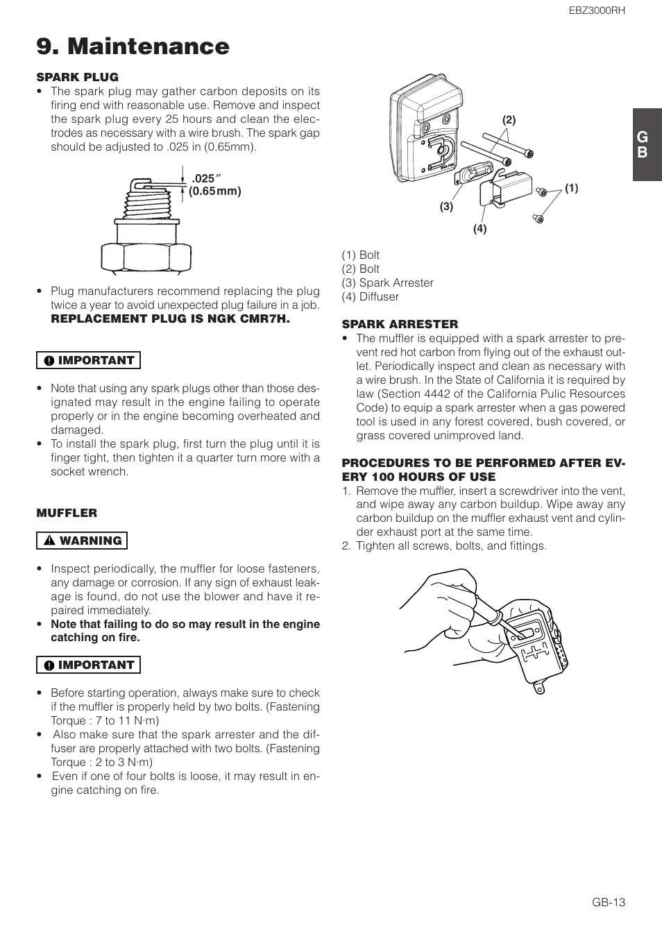 Maintenance | Zenoah EBZ3000RH User Manual | Page 13 / 16