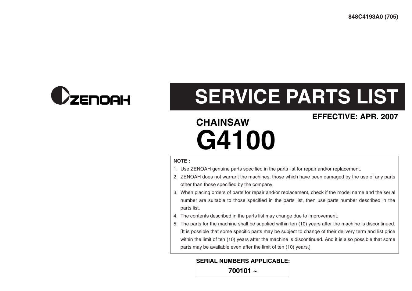 Zenoah G4100 User Manual | 4 pages