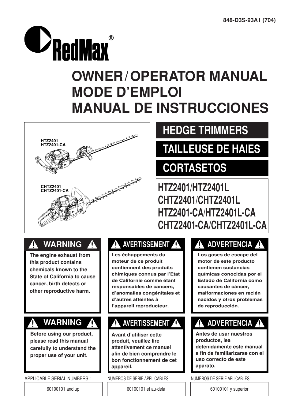 Zenoah CHTZ2401L-CA User Manual | 54 pages