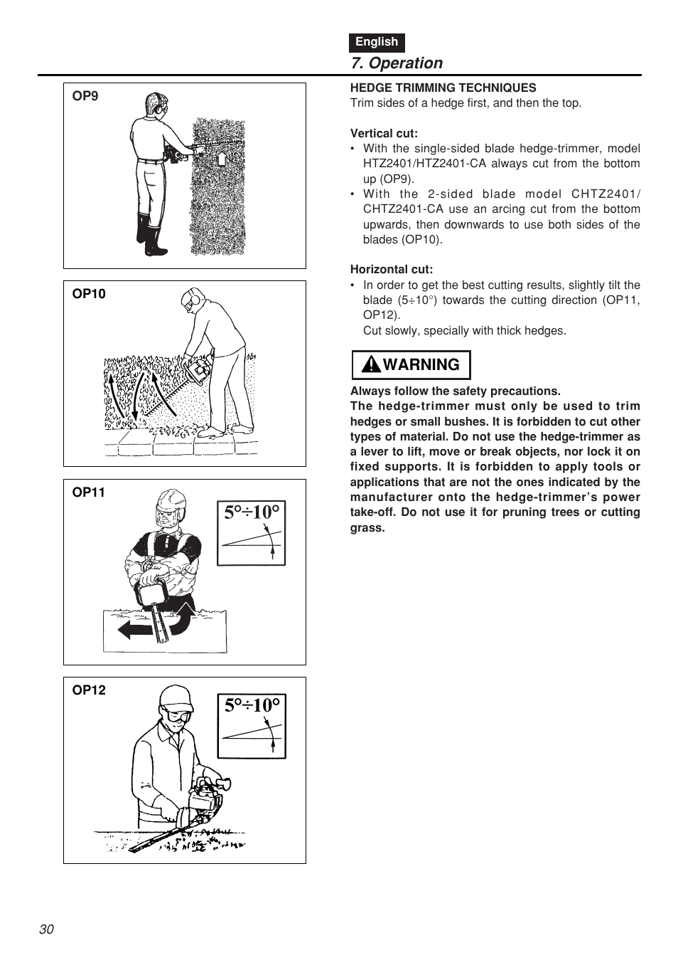 Operation, Warning | Zenoah CHTZ2401L-CA User Manual | Page 30 / 54