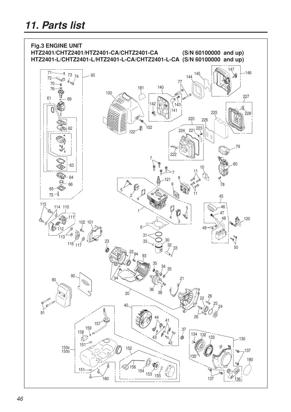 Parts list | Zenoah CHTZ2401L-CA User Manual | Page 46 / 54