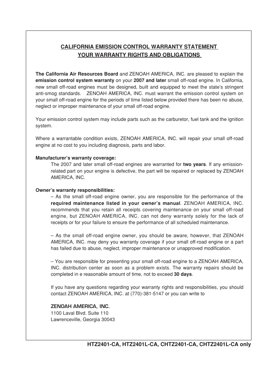 Zenoah CHTZ2401L-CA User Manual | Page 48 / 54