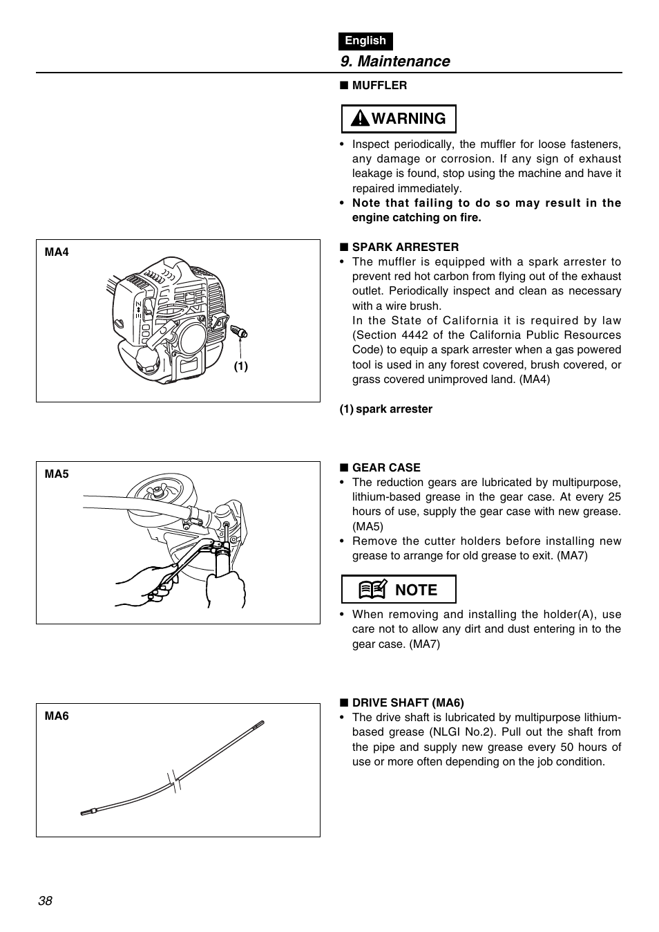Maintenance | Zenoah HE225F User Manual | Page 38 / 56