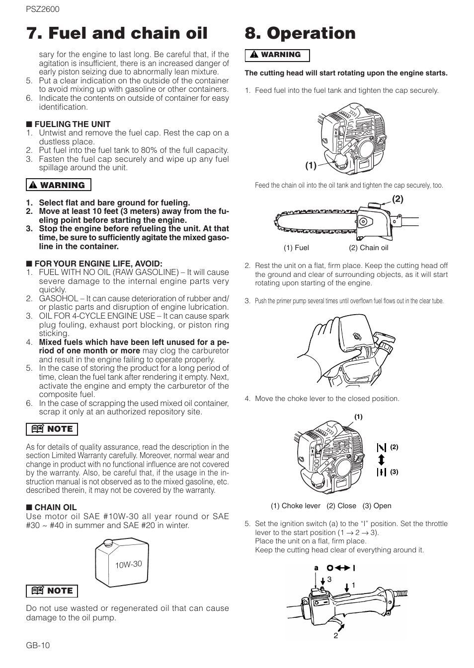 Fuel and chain oil 8. operation | Zenoah PSZ2600 User Manual | Page 10 / 16