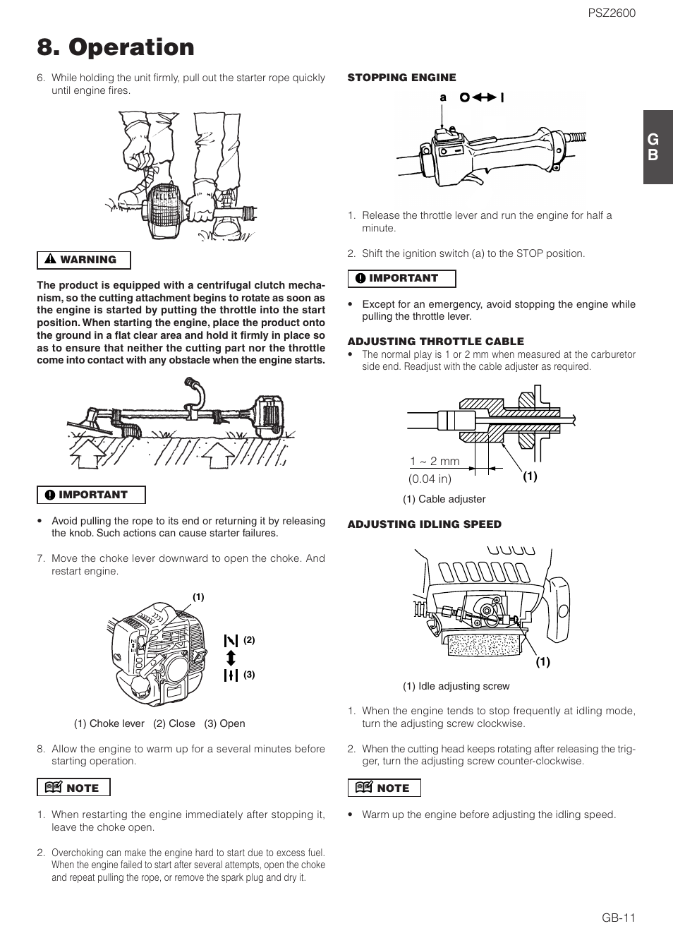 Operation | Zenoah PSZ2600 User Manual | Page 11 / 16