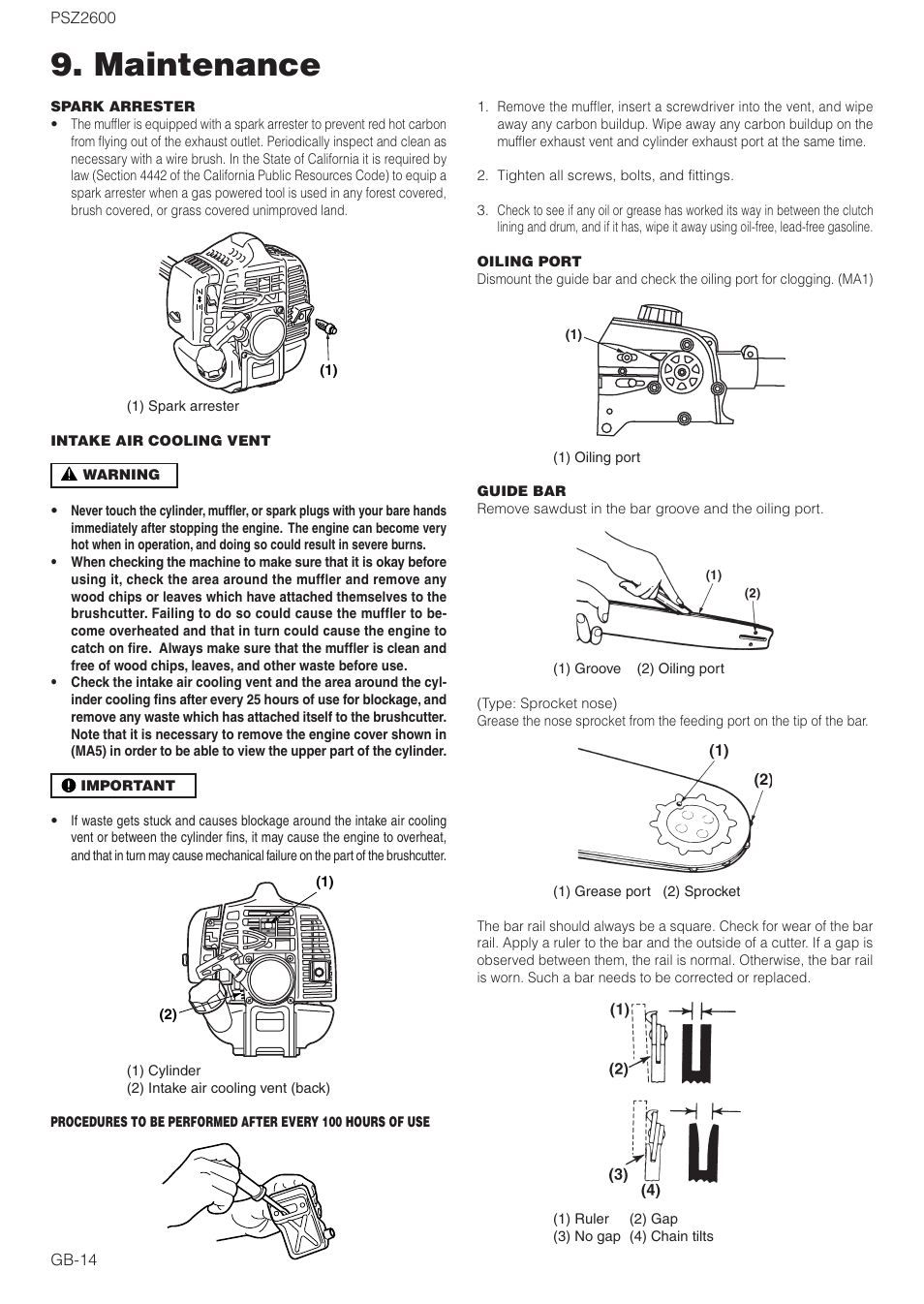 Maintenance | Zenoah PSZ2600 User Manual | Page 14 / 16