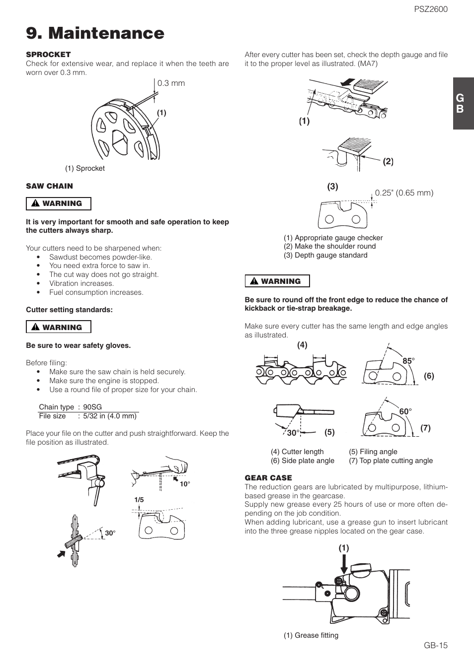 Maintenance | Zenoah PSZ2600 User Manual | Page 15 / 16