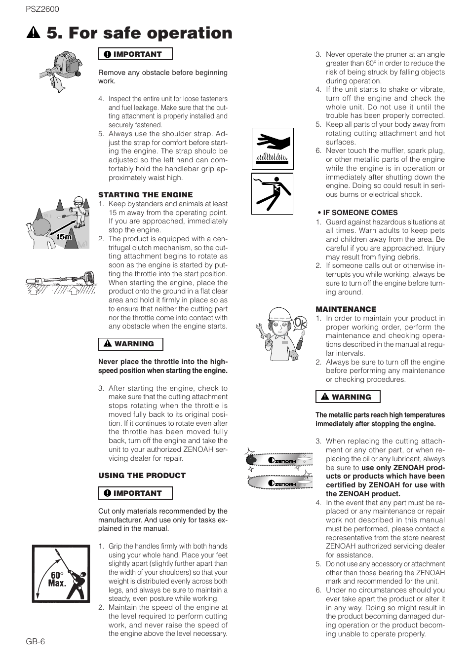 For safe operation | Zenoah PSZ2600 User Manual | Page 6 / 16
