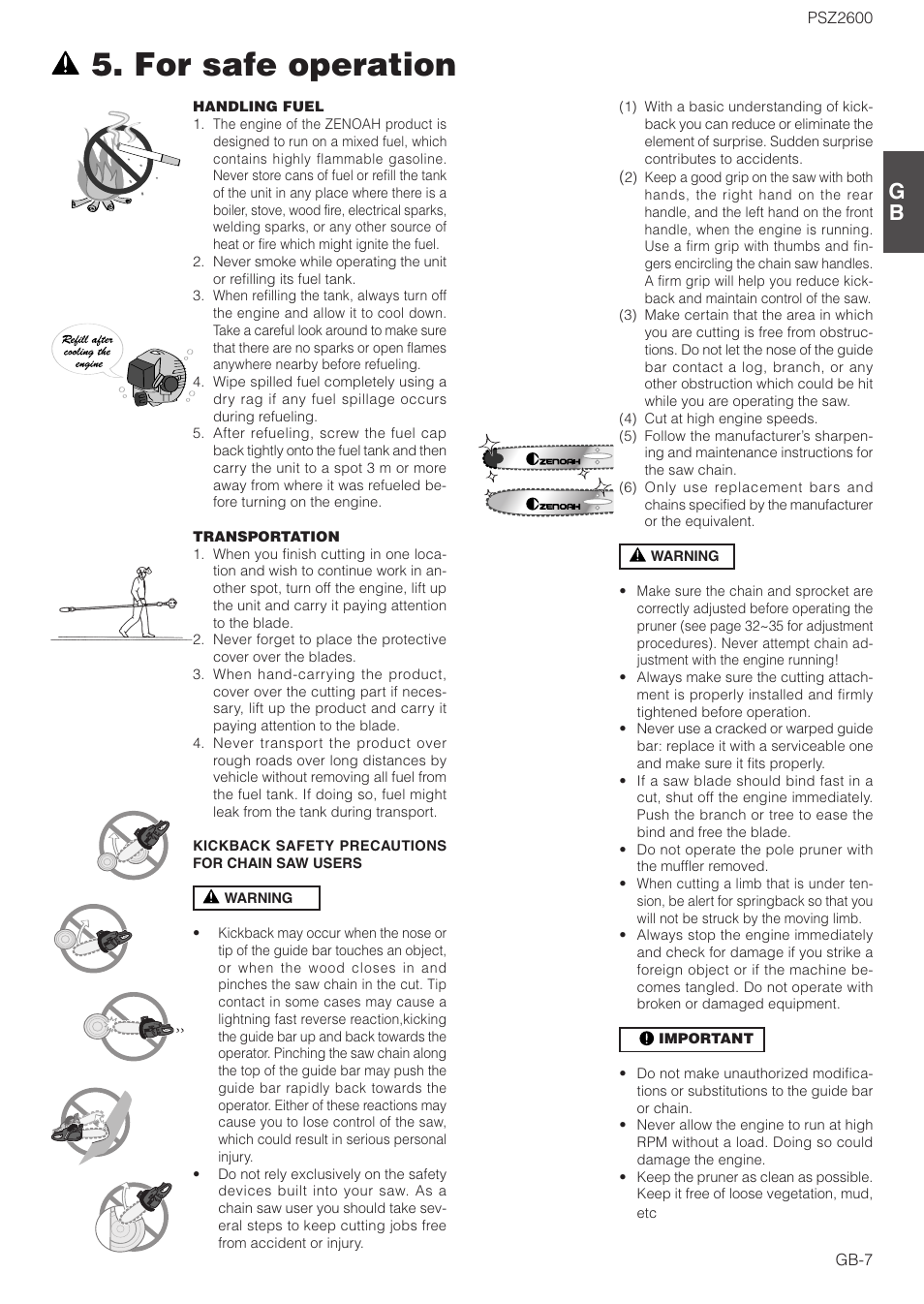 For safe operation | Zenoah PSZ2600 User Manual | Page 7 / 16