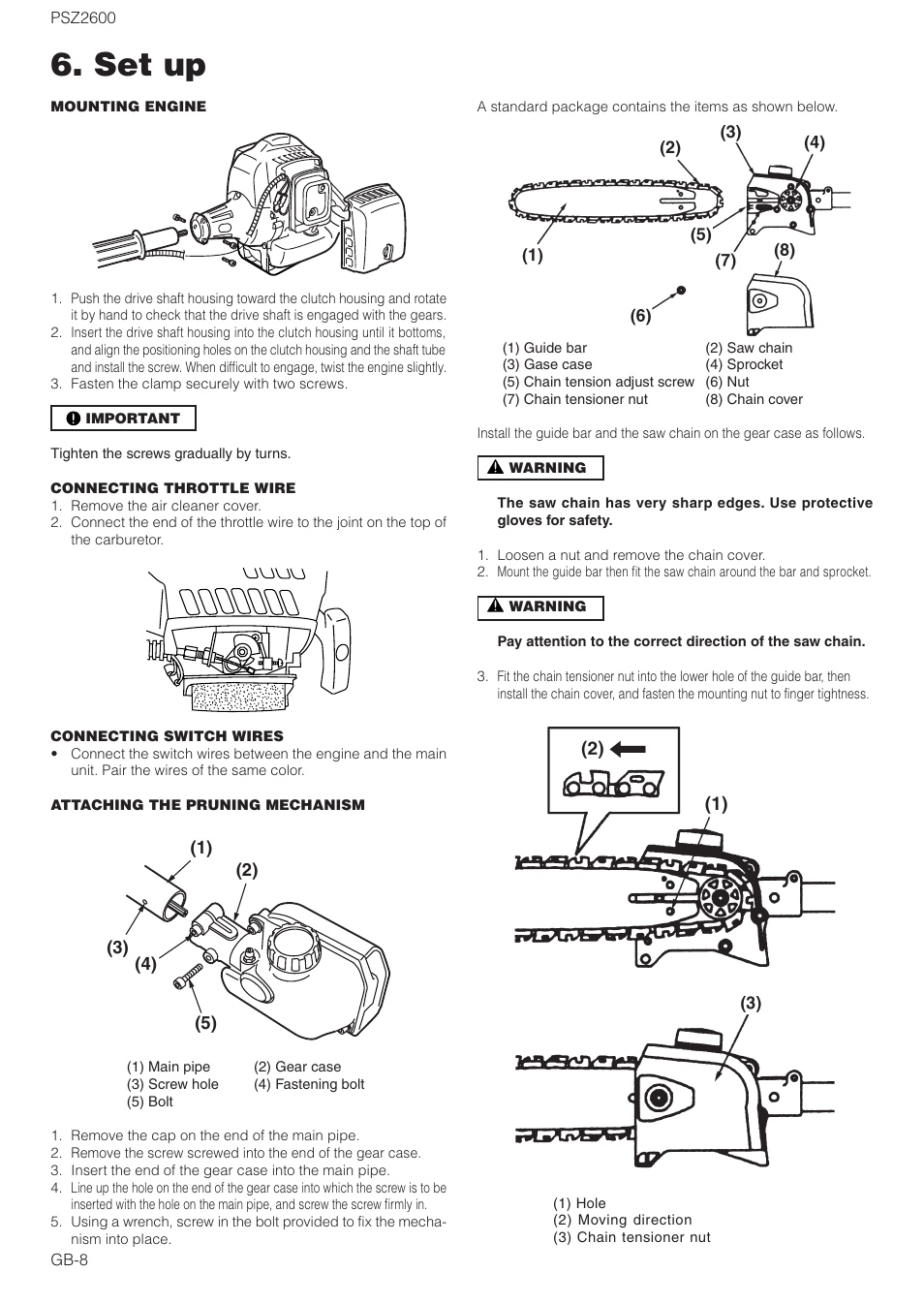 Set up | Zenoah PSZ2600 User Manual | Page 8 / 16