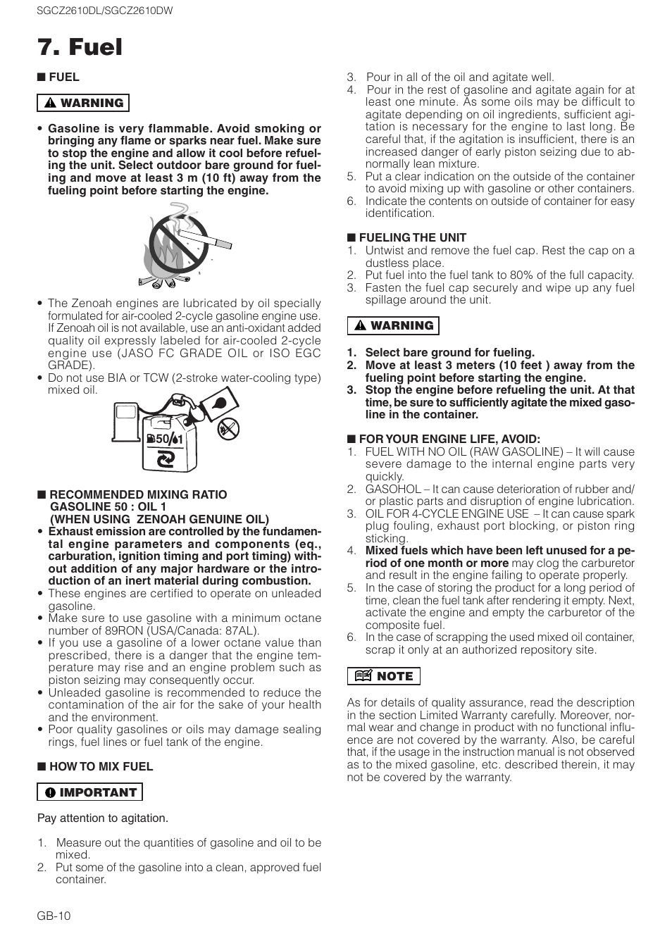 Fuel | Zenoah SGCZ2610DL User Manual | Page 10 / 17