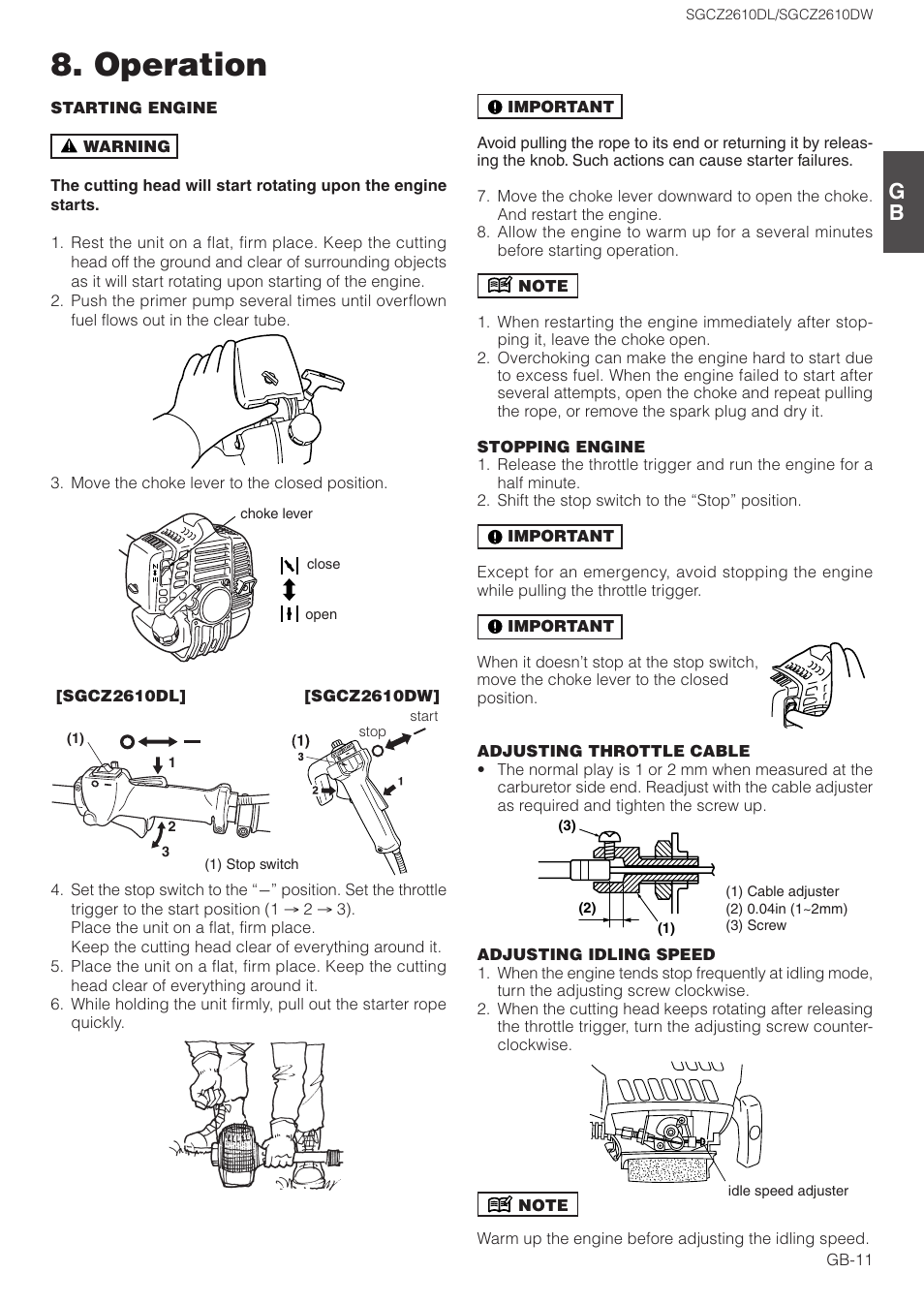 Operation | Zenoah SGCZ2610DL User Manual | Page 11 / 17