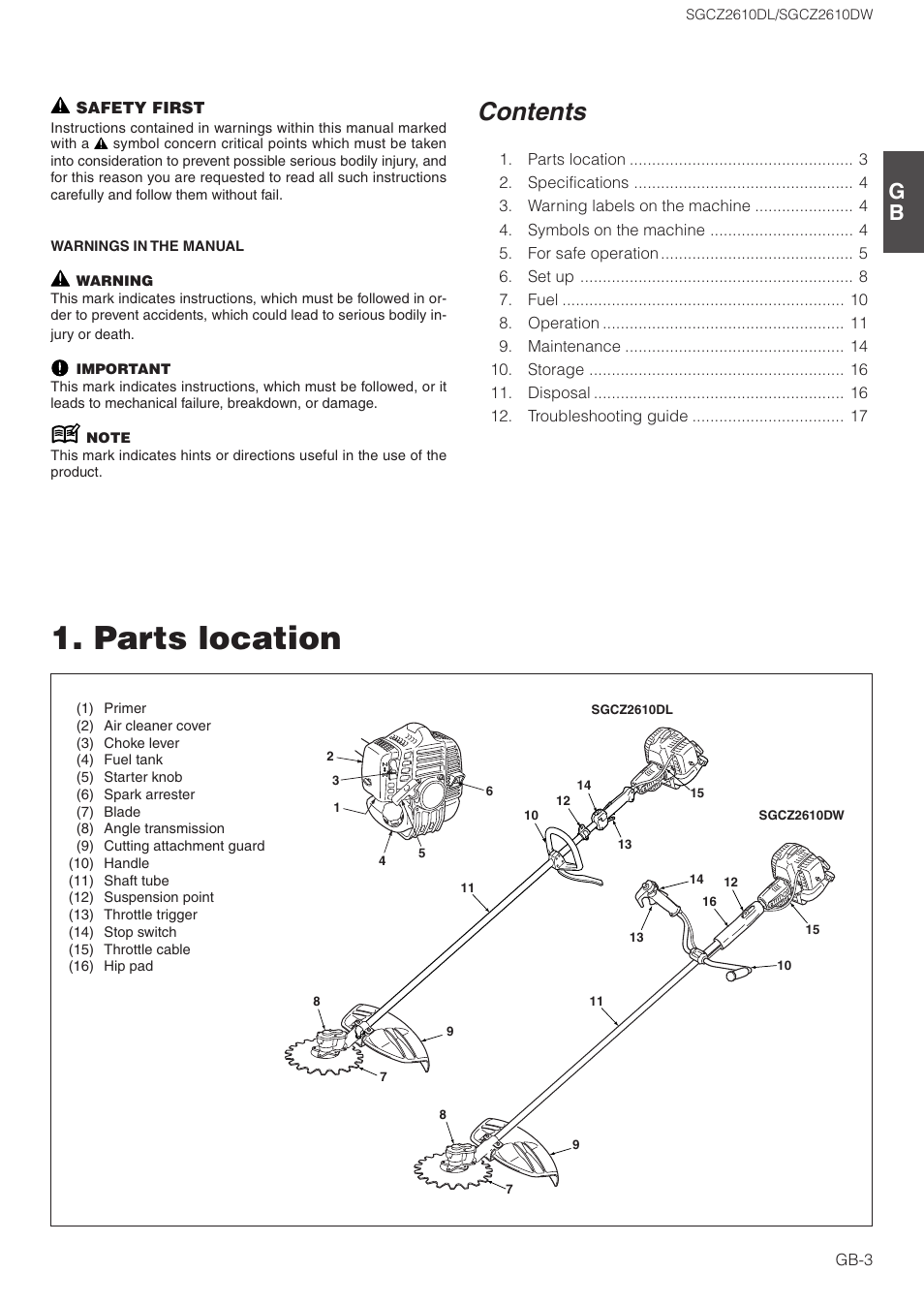 Zenoah SGCZ2610DL User Manual | Page 3 / 17