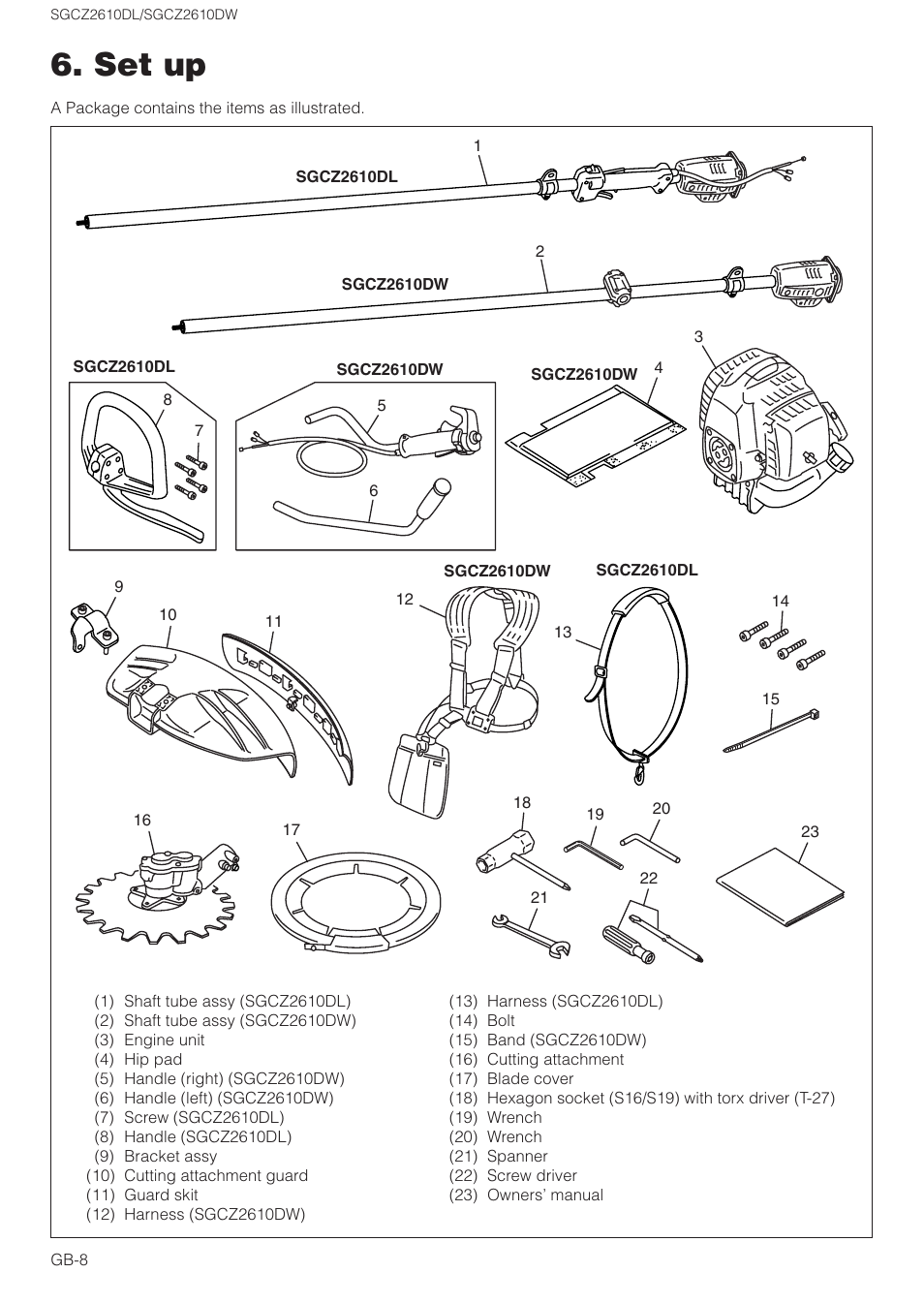 Set up | Zenoah SGCZ2610DL User Manual | Page 8 / 17