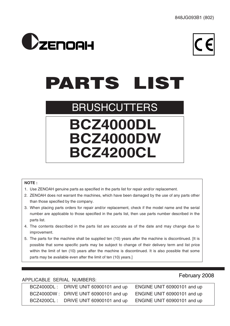 Zenoah BRUSHCUTTERS BCZ4000DL User Manual | 10 pages