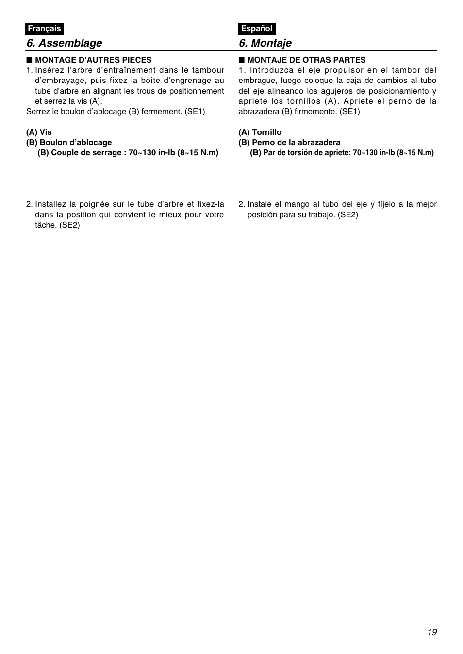 Assemblage 6. montaje | Zenoah Stick Edgers HEZ2602S User Manual | Page 19 / 56