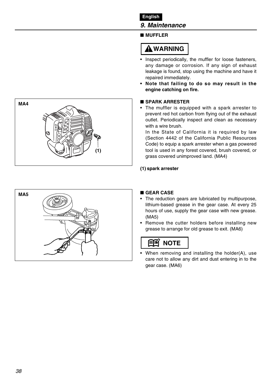 Maintenance | Zenoah Stick Edgers HEZ2602S User Manual | Page 38 / 56