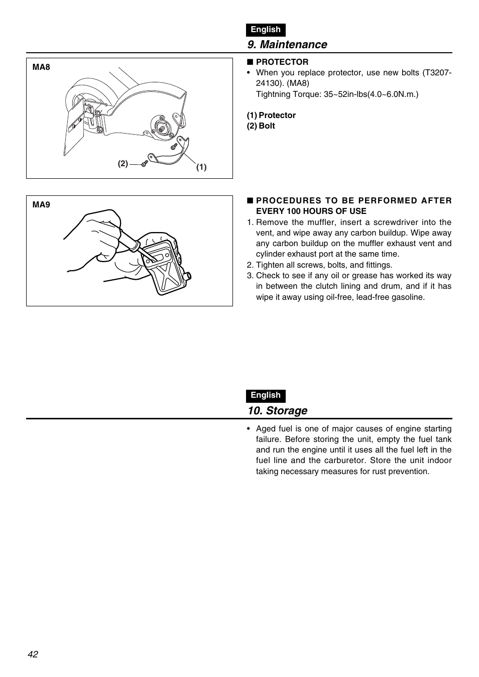 Storage, Maintenance | Zenoah Stick Edgers HEZ2602S User Manual | Page 42 / 56