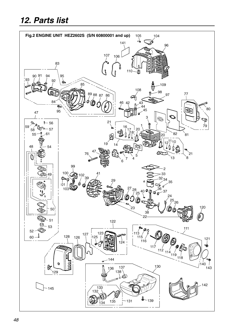 Parts list | Zenoah Stick Edgers HEZ2602S User Manual | Page 48 / 56