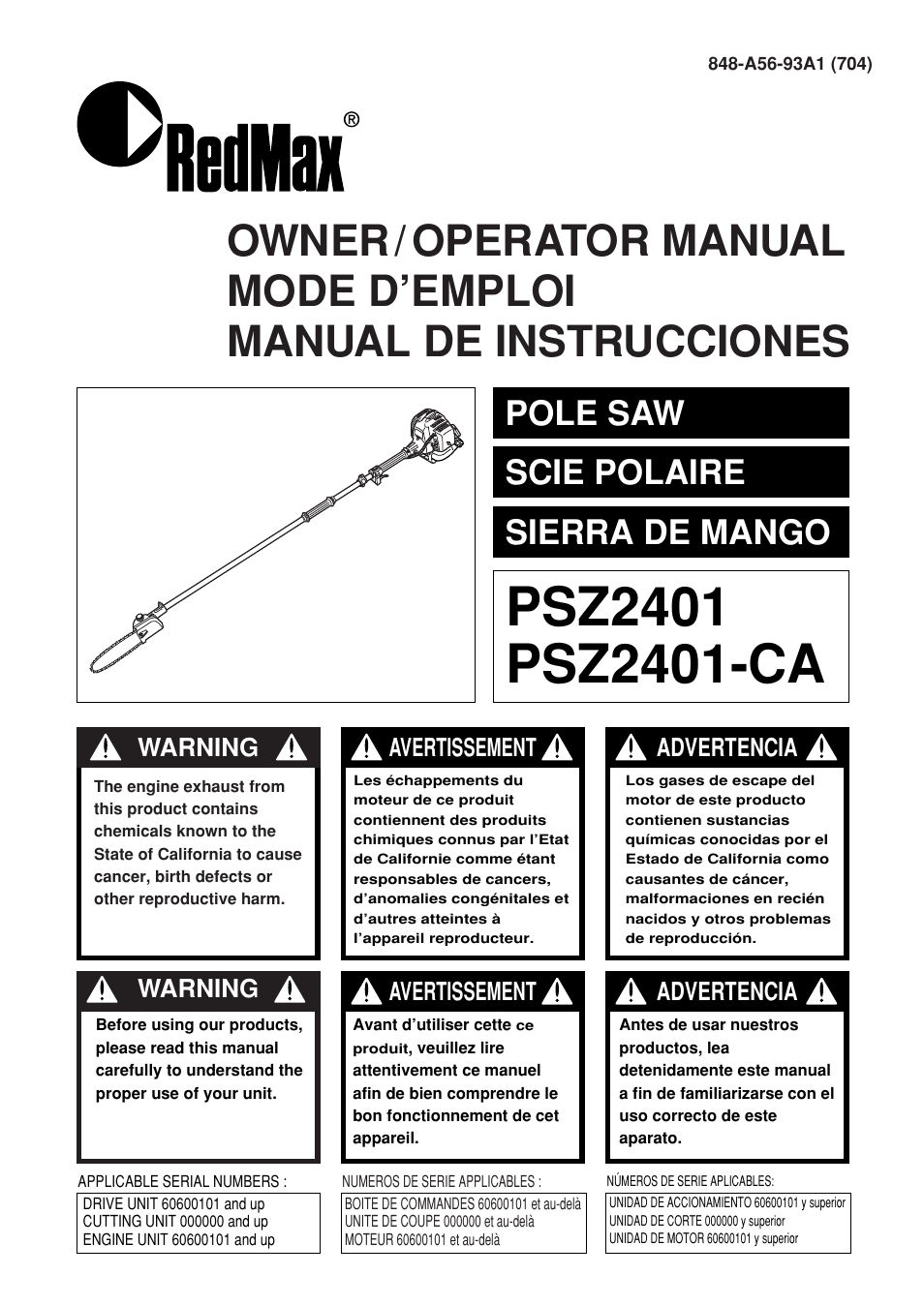 Zenoah PSZ2401-CA User Manual | 68 pages