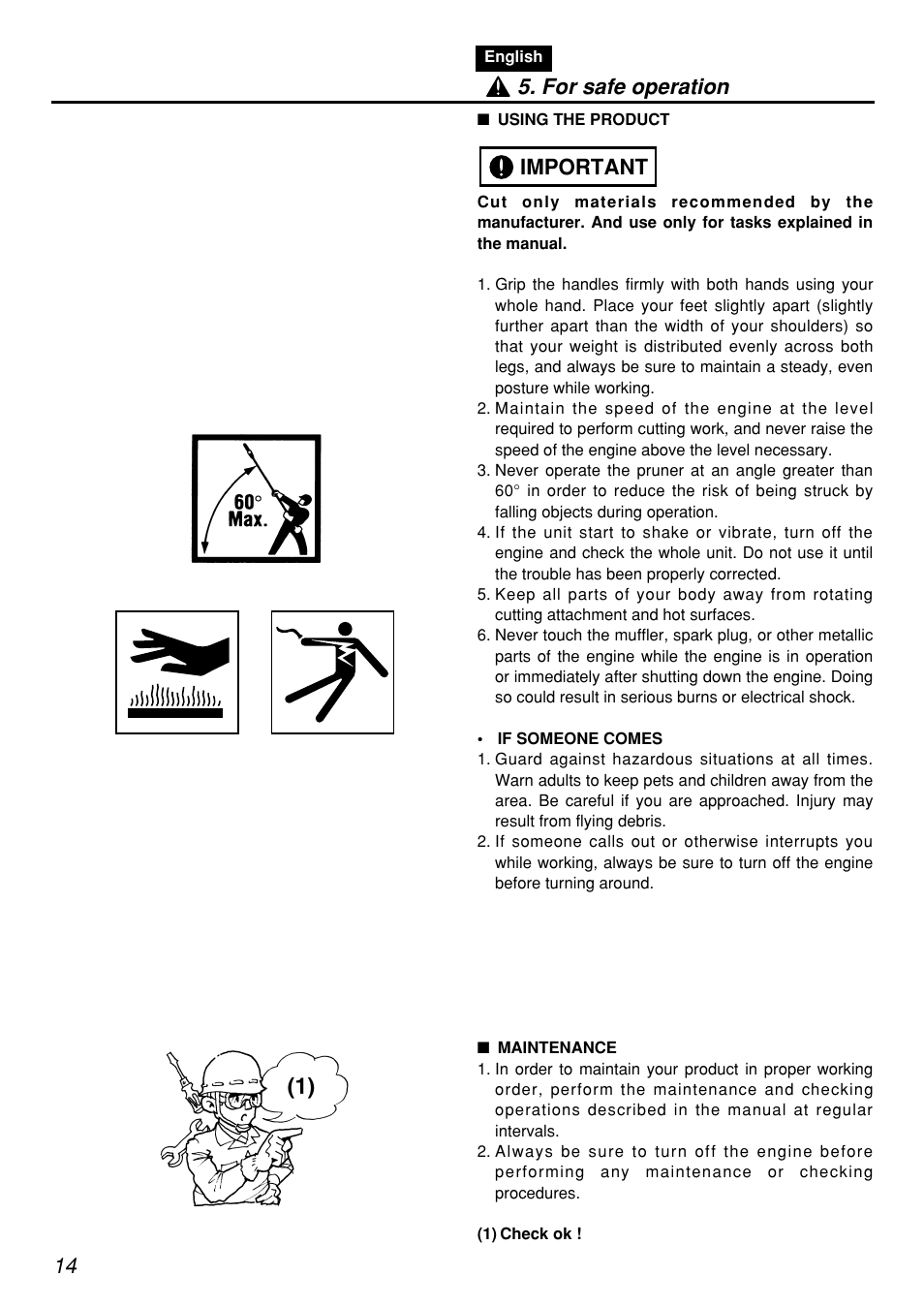 Important 5. for safe operation | Zenoah PSZ2401-CA User Manual | Page 14 / 68