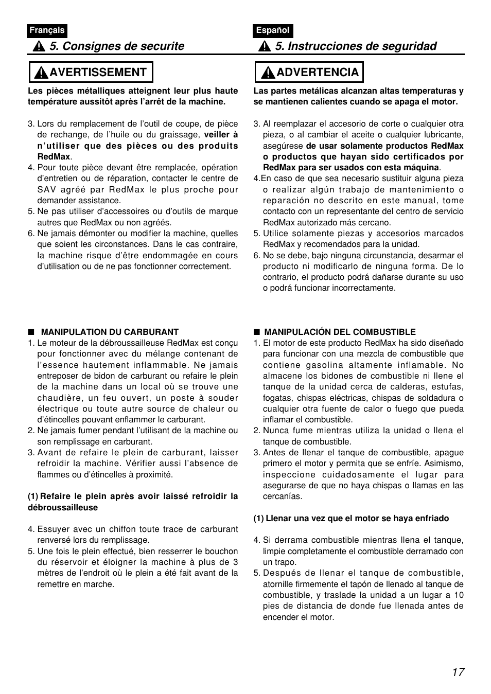 Advertencia | Zenoah PSZ2401-CA User Manual | Page 17 / 68